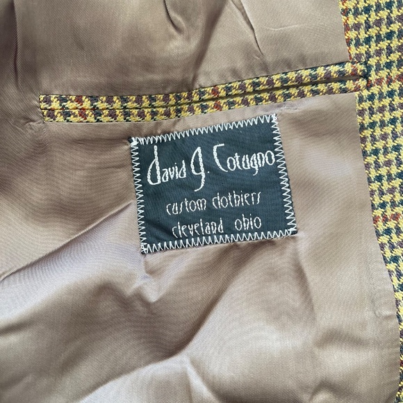 David G. Cotugno Mens 2 Button Silk Wool Blazer Jacket Beige Yellow Houndstooth - Picture 14 of 14